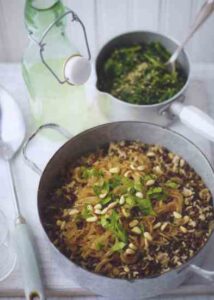 Egyptian Rice Recipe With Green Lentils and Caramelized Onions